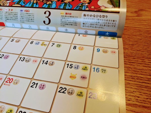 「笑門来福カレンダー」年中幸運に恵まれそうで購入したのです。